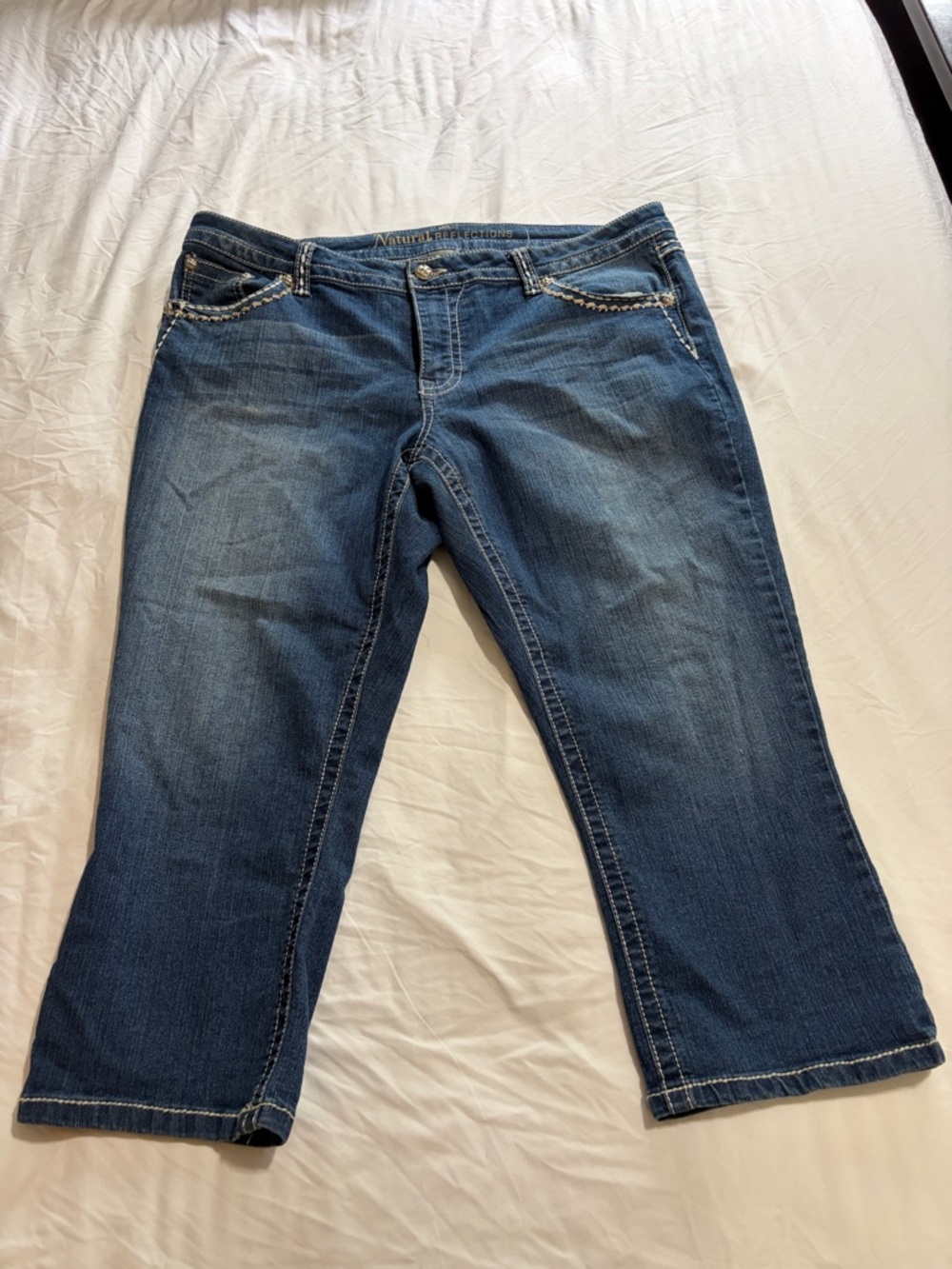 Natural Reflections Blue Denim Capris with Embellished Pockets